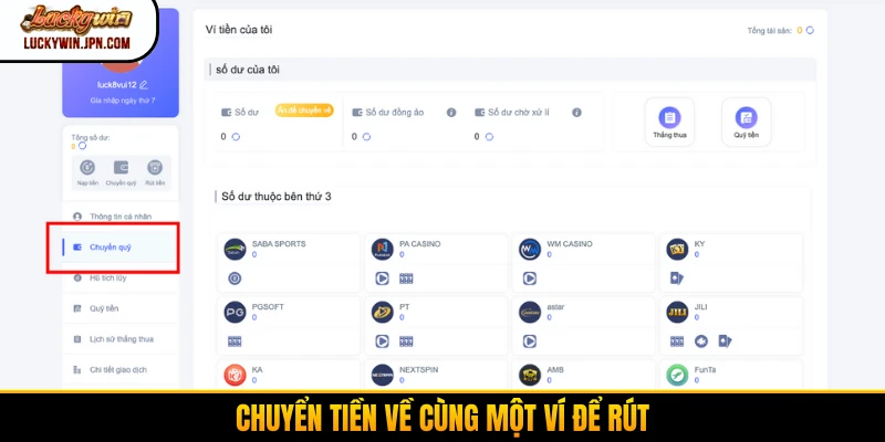 Chuyển tiền về cùng một ví để rút